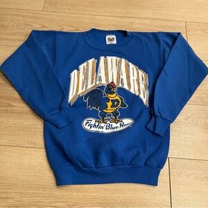 Vintage Delaware Blue Hens Crew Neck Cotton Made in USA Sweatshirt Size L/S W